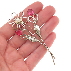 Providence St. Sterling 1/20 12K GF Antique Rhinestone Faux Pearl Floral Brooch