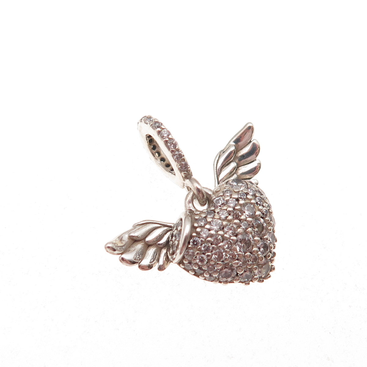 Pandora 925 Sterling Silver C Z Heart & Angel Wings Charm Pendant