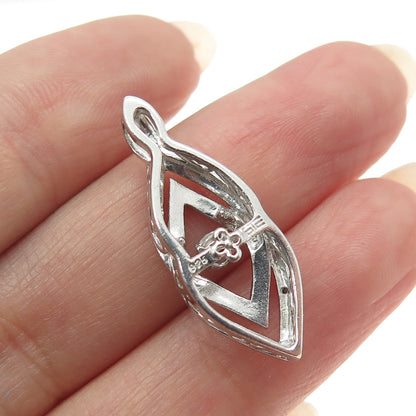 925 Sterling Silver Real White Diamond Accent Modernist Slide Pendant