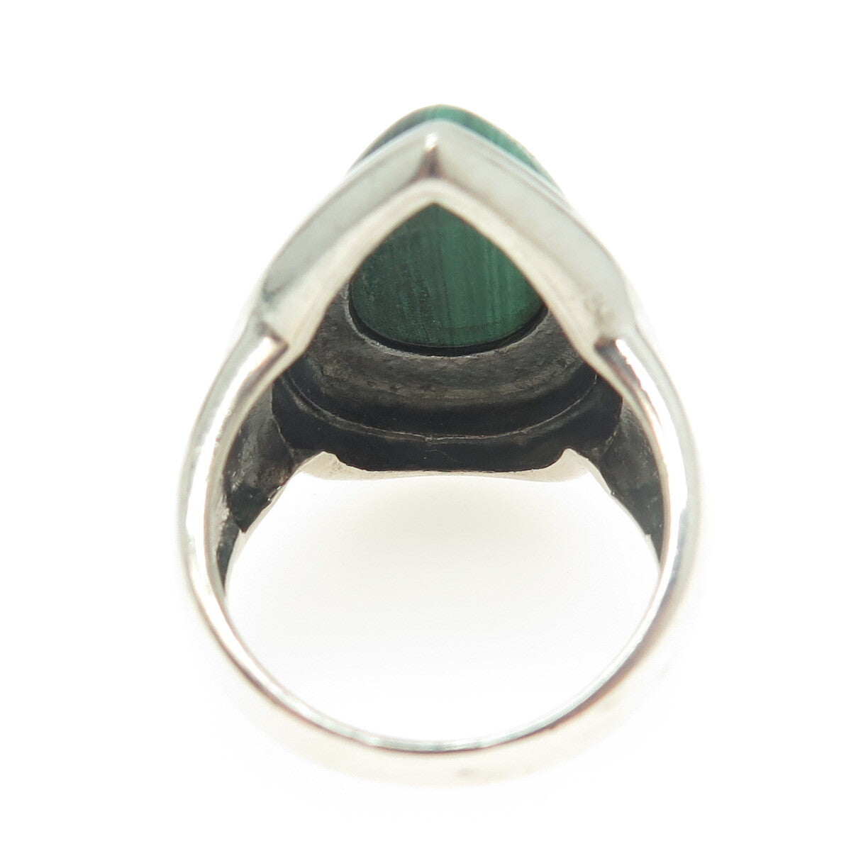 925 Sterling Silver Vintage Real Malachite Teardrop Ring Size 9.25