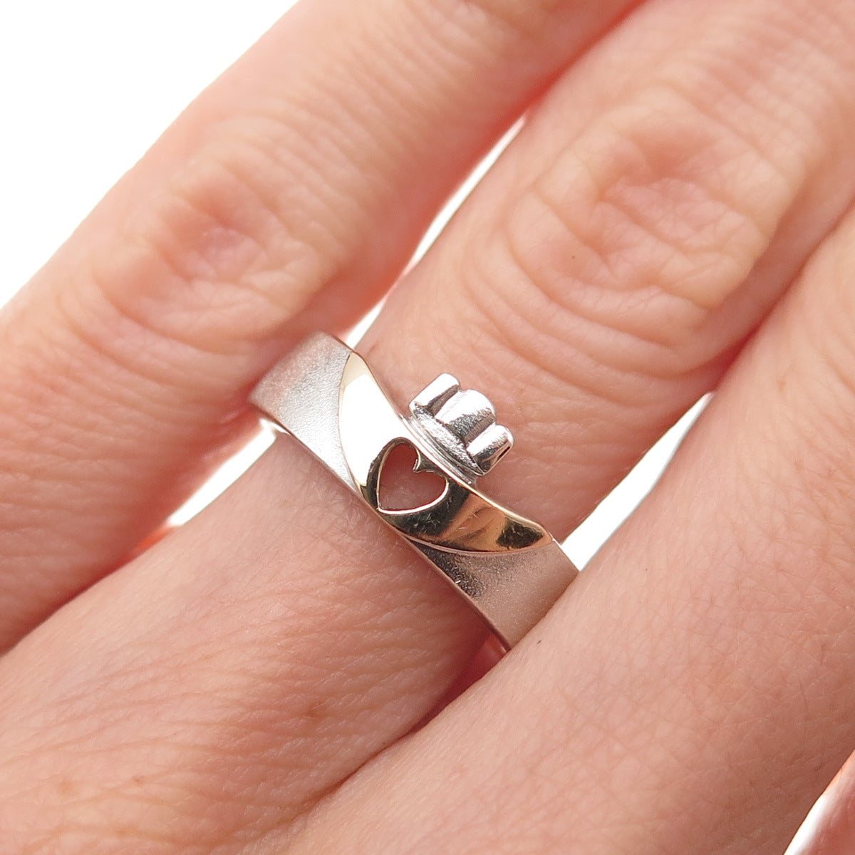 Solvar 925 Sterling Silver 14K Gold Vintage Dublin Irish Claddagh Ring Size 6