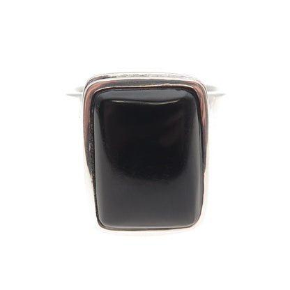 925 Sterling Silver Vintage Real Black Onyx Oxidized Ring Size 8.75
