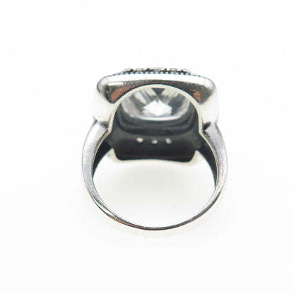 925 Sterling Vintage Cushion & Round-Cut C Z Swirl Oxidized Ring Size 8.25