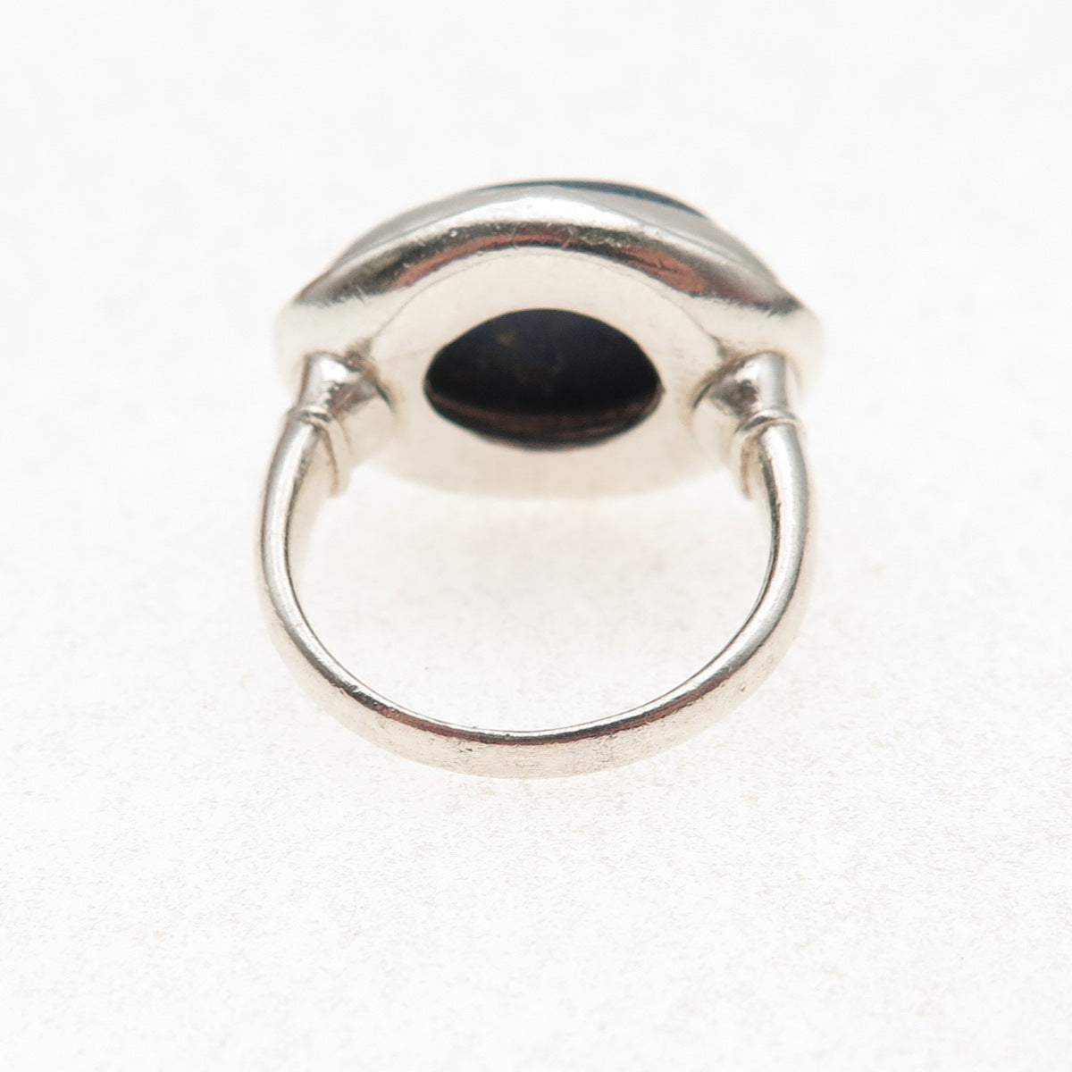 925 Sterling Silver Vintage Real Lapis Modernist Oxidized Ring Size 6