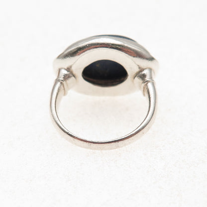 925 Sterling Silver Vintage Real Lapis Modernist Oxidized Ring Size 6