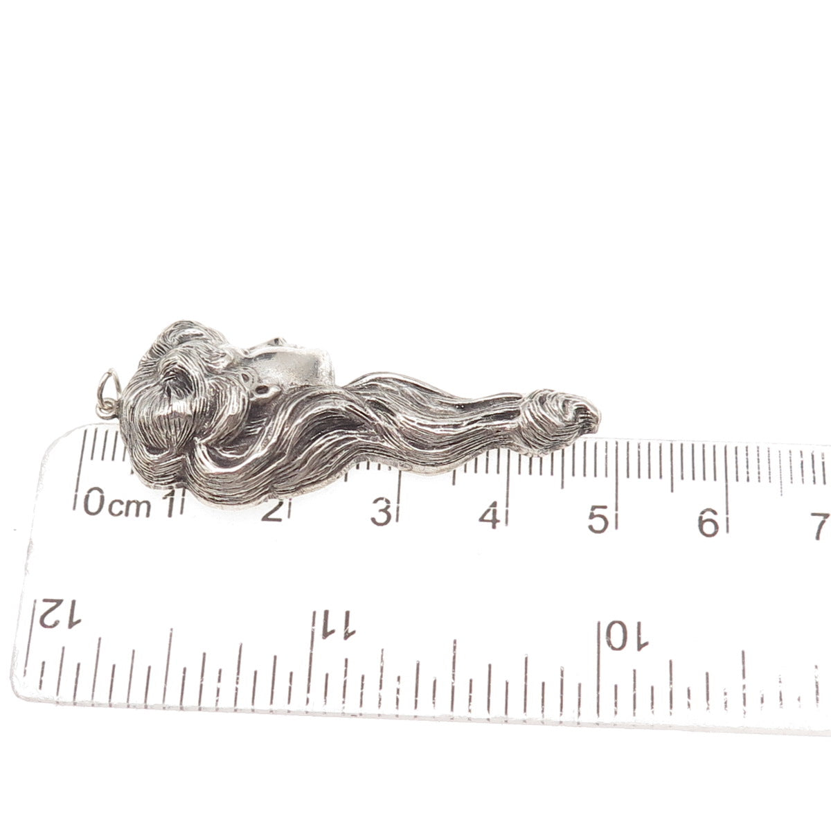 925 Sterling Silver Vintage Lady Repousse Oxidized Charm Pendant
