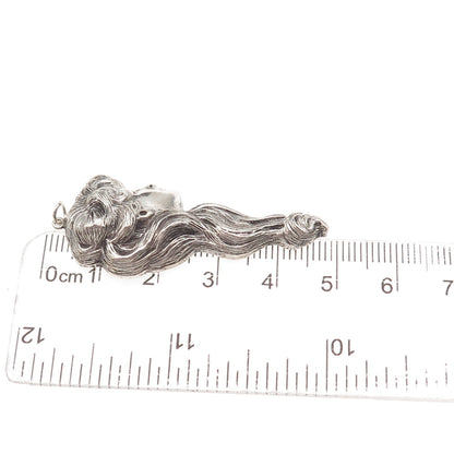 925 Sterling Silver Vintage Lady Repousse Oxidized Charm Pendant