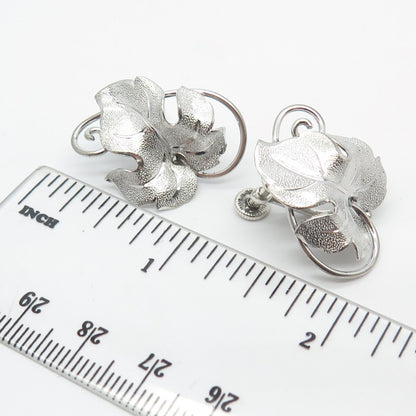 925 Sterling Silver Vintage Textured Leaf Screw Back Earrings