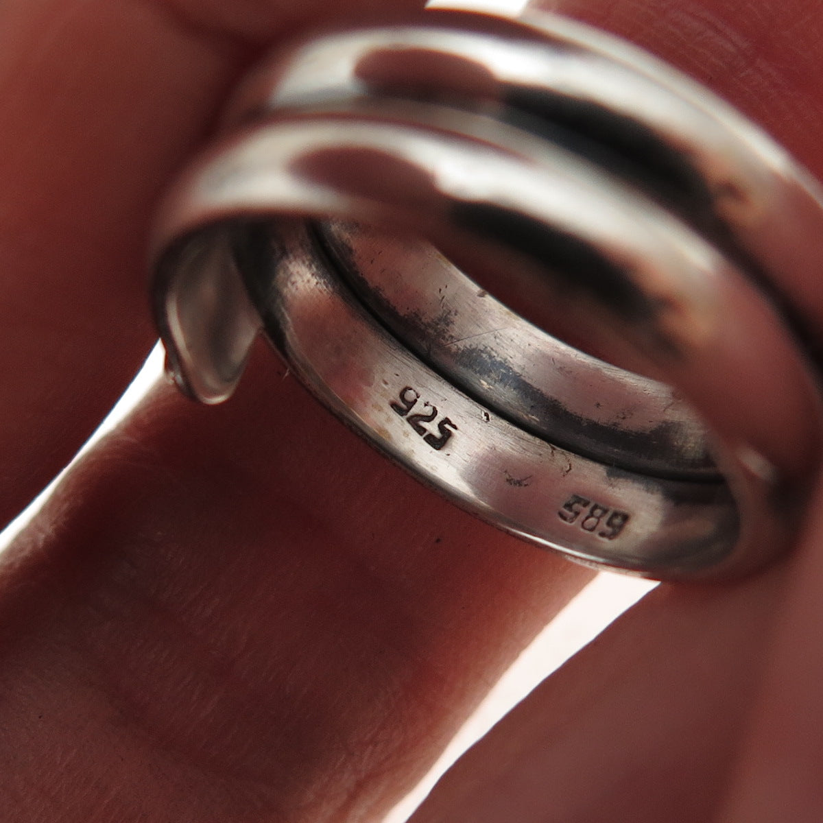 925 Sterling Silver 14K Gold Vintage Modernist Bypass Oxidized Ring Size 6.75