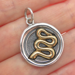 WAXING POETIC 925 Sterling Silver 2-Tone Vintage Snake Oxidized Charm Pendant