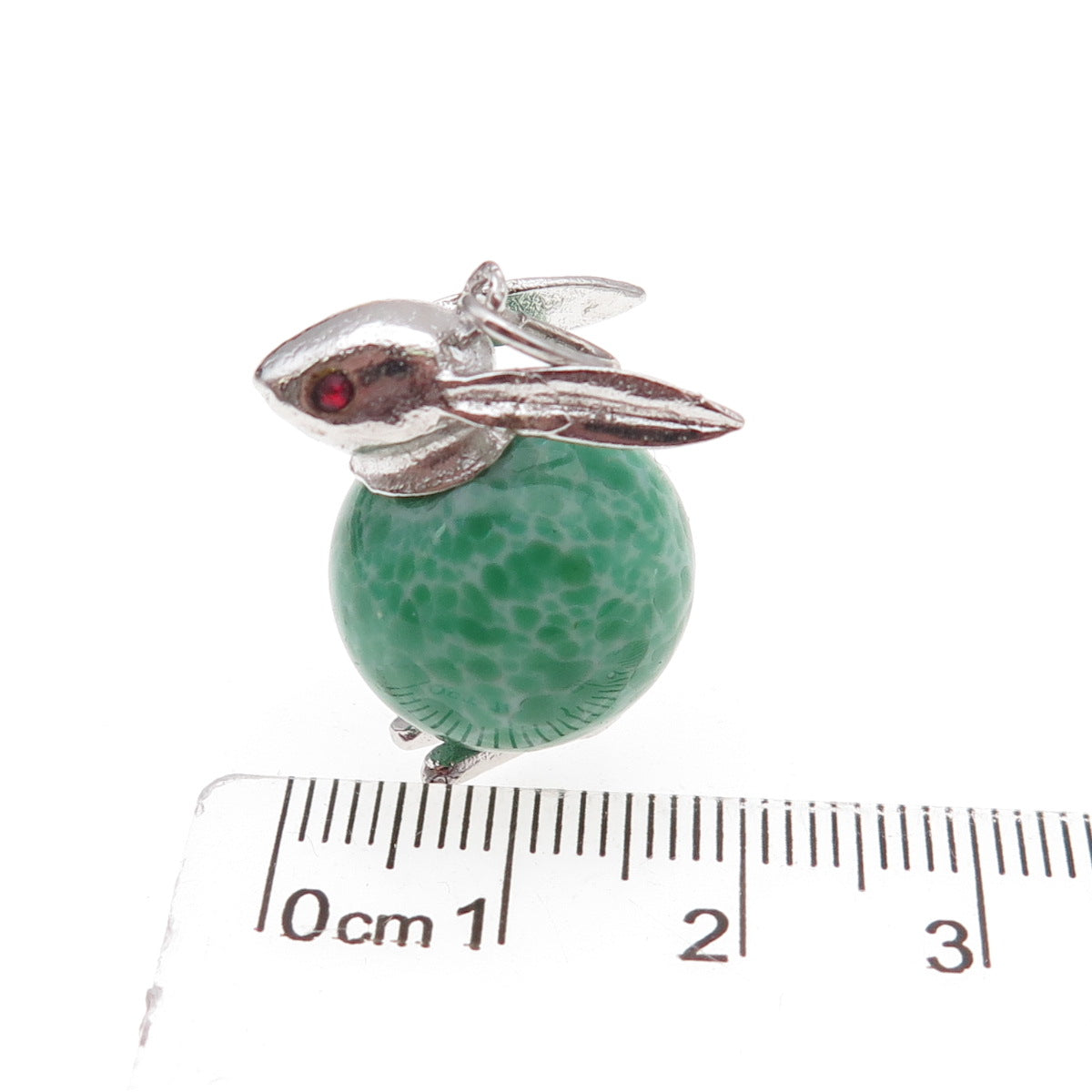 925 Sterling Silver Vintage Faux Turquoise & Garnet Easter Bunny Charm Pendant