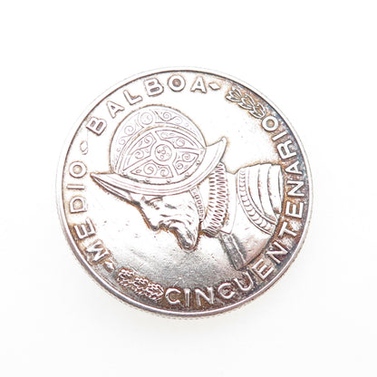900 Silver Vintage 1953 Panama 1/2 Balboa Coin Pin Brooch