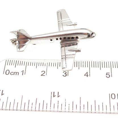 925 Sterling Silver Vintage Airplane Oxidized 3D Charm Pendant