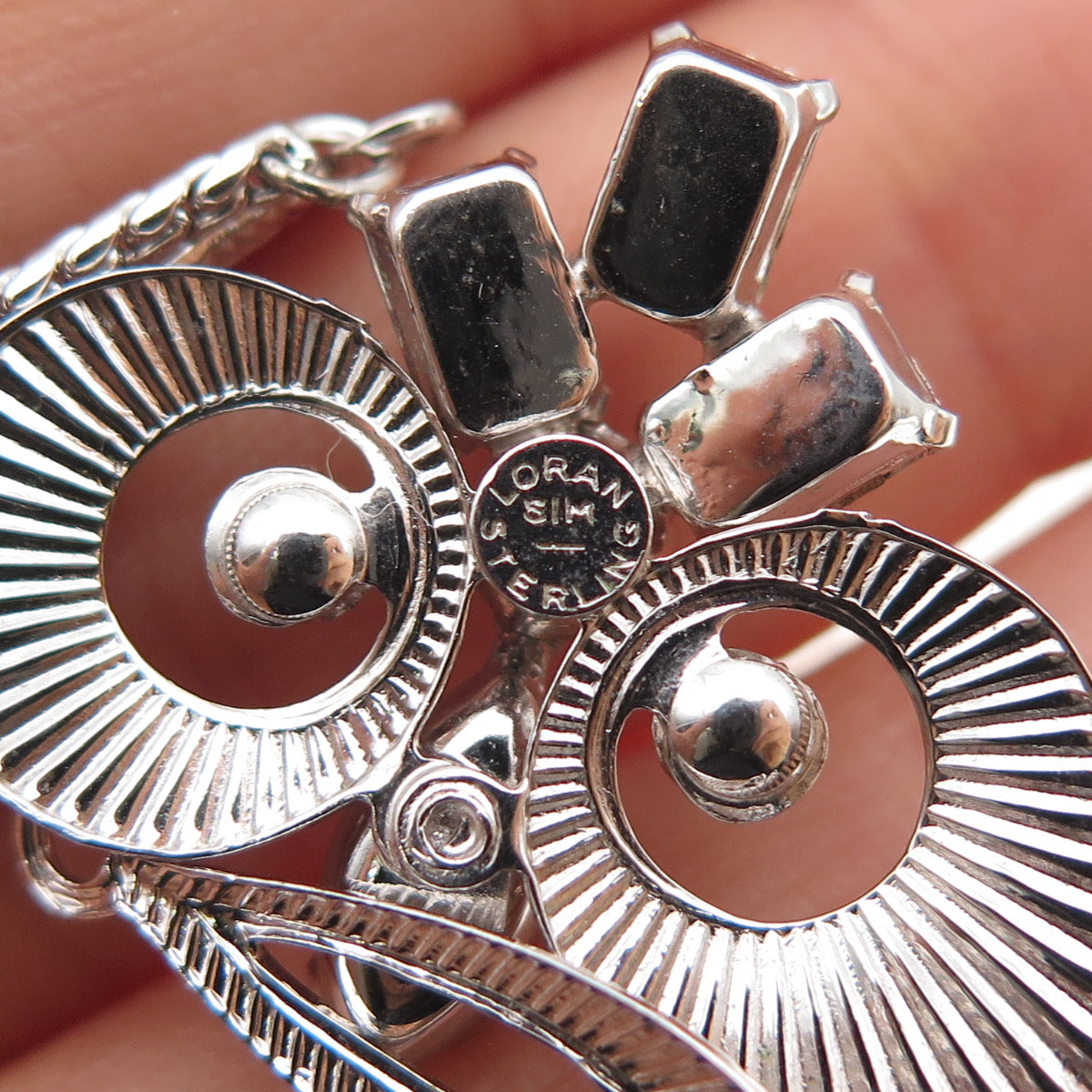 LORAN SIM 925 Sterling Silver Antique Art Deco Rhinestone Chain Necklace 16"