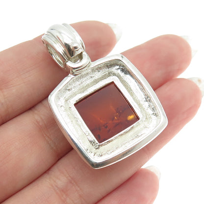 J. ESPOSITO 925 Sterling Silver Vintage Real Amber Modernist Pendant