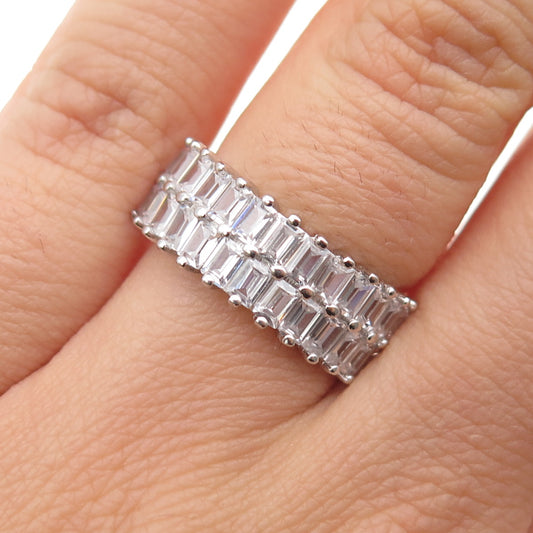 925 Sterling Silver Emerald-Cut C Z Half Eternity Ring Size 6