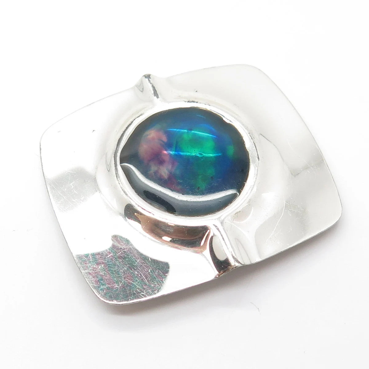 925 Sterling Silver Vintage Enamel Concho Pin Brooch