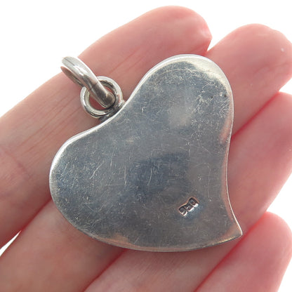 950 Silver Vintage Modernist Crescent Heart Charm Pendant