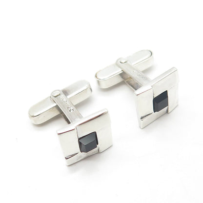925 Sterling Silver VintageAlphonzo Mucha Real Black Onyx Square Cufflinks #25