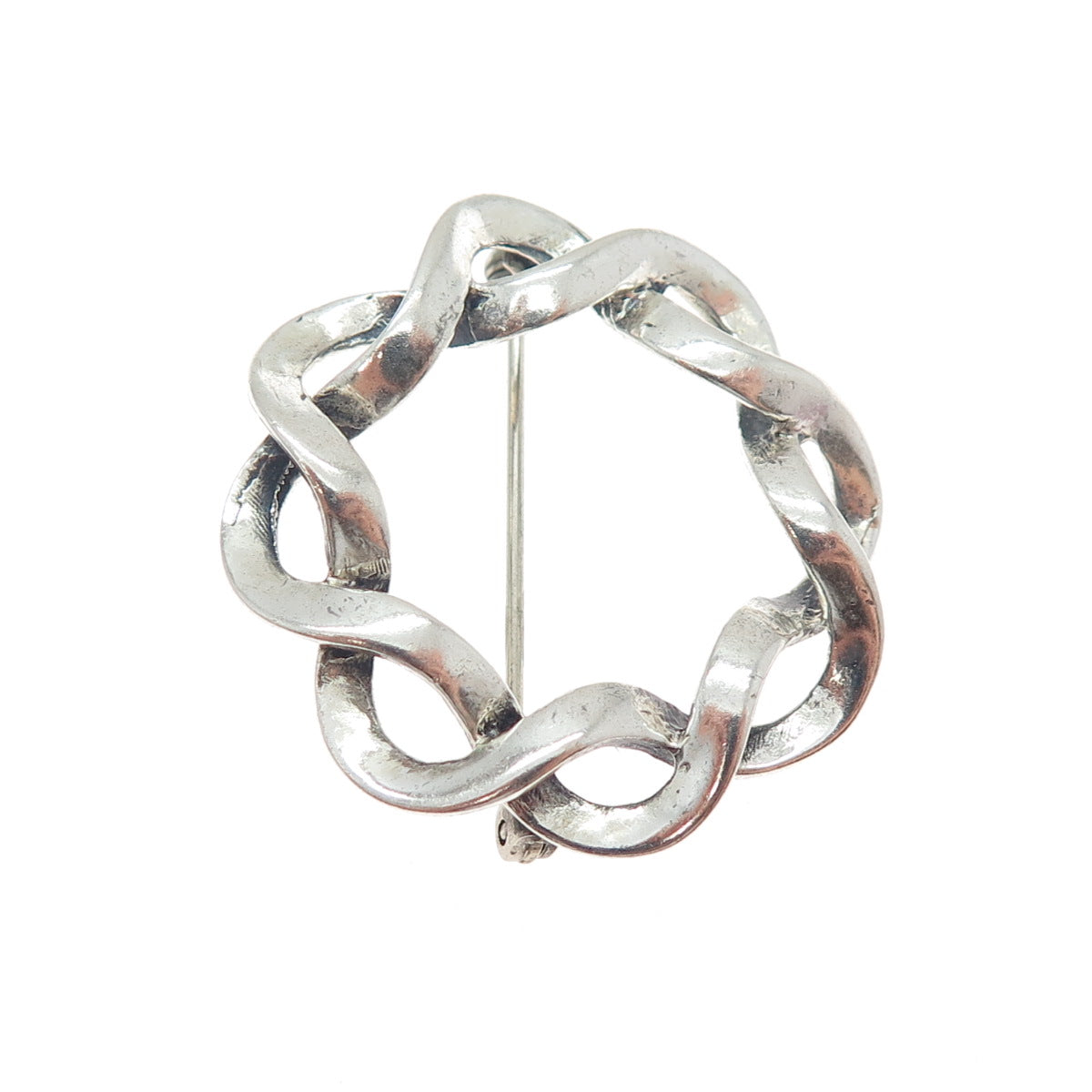 BEAU 925 Sterling Silver Vintage Modernist Woven Circle Oxidized Pin Brooch