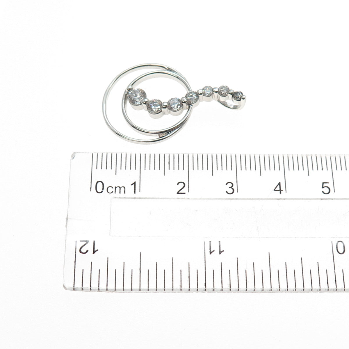 925 Sterling Silver Graduated Round-Cut C Z Multi-Circle Slide Charm Pendant