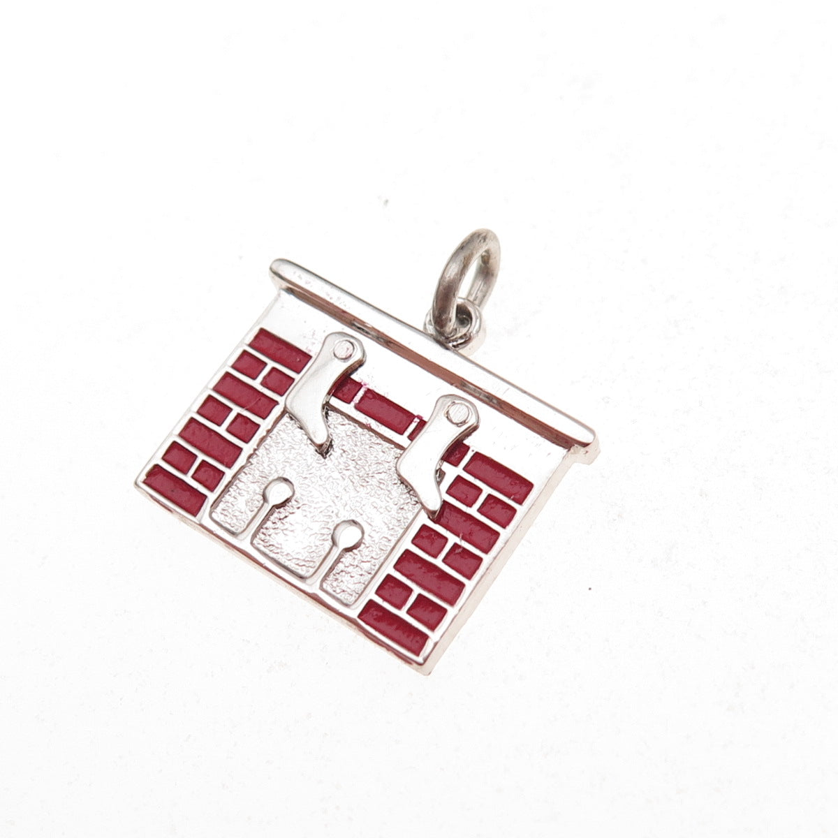Wells 925 Sterling Silver Vintage Enamel Merry Christmas Fireplace Charm Pendant