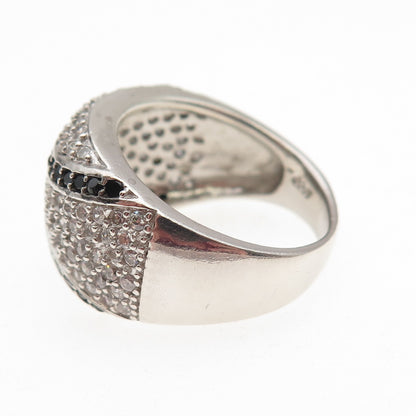 925 Sterling Silver Round-Cut Black & White C Z Ring Size 9