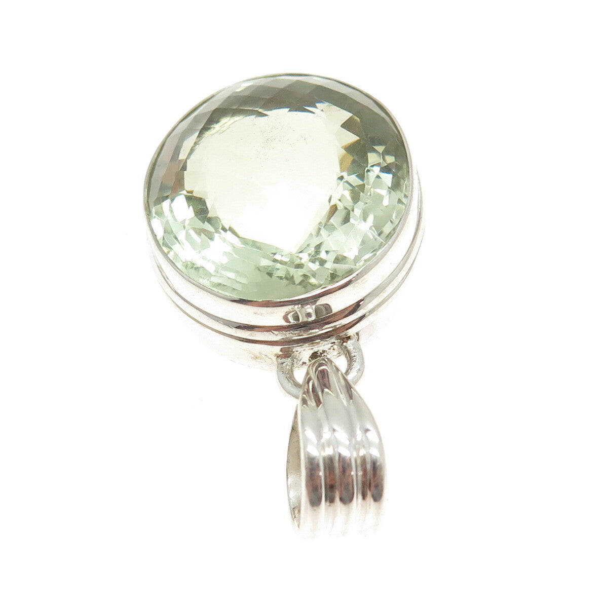 925 Sterling Silver Vintage Real Oval-Cut Green Amethyst Pendant