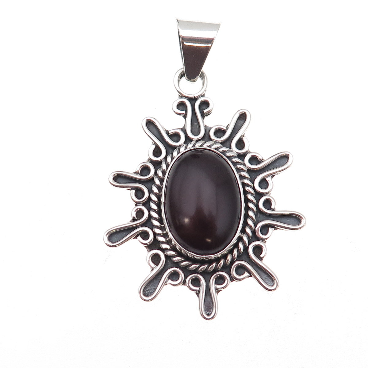 925 Sterling Silver Vintage CII Mexico Real Carnelian Modernist Floral Pendant