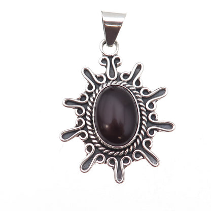 925 Sterling Silver Vintage CII Mexico Real Carnelian Modernist Floral Pendant