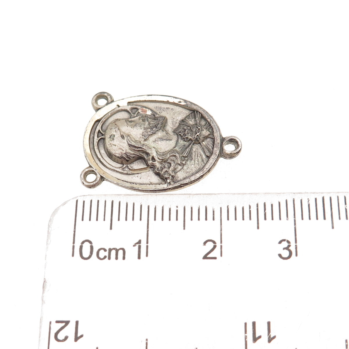 925 Sterling Silver Antique Art Deco Jesus & St. Mary Rosary Chain Charm Pendant