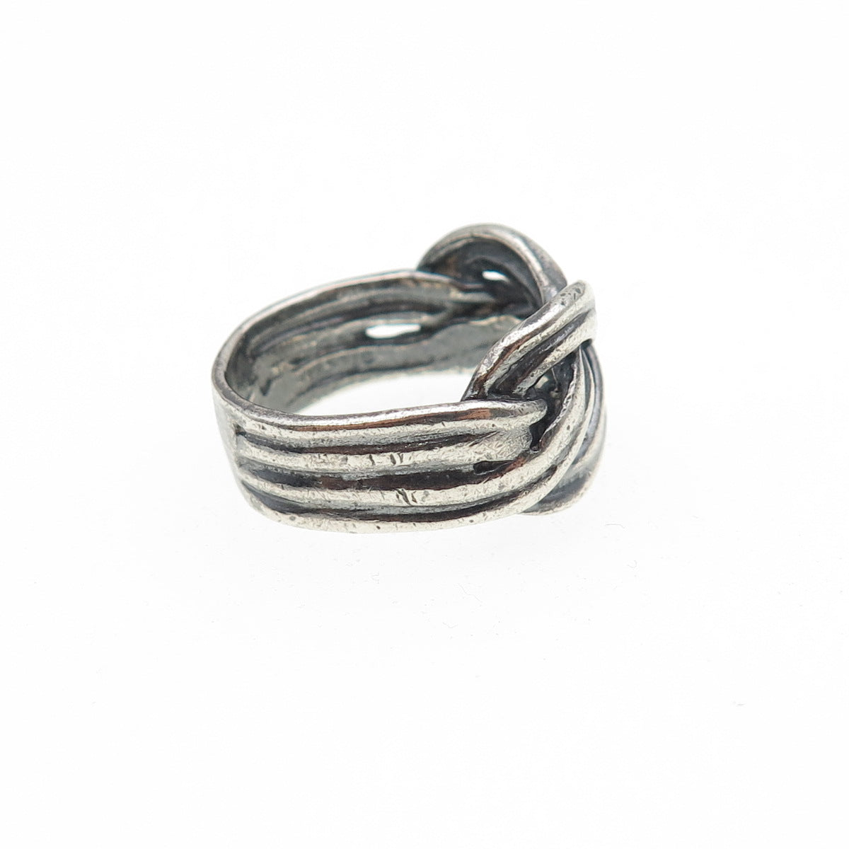 925 Sterling Silver Vintage Modernist Knot Oxidized Ring Size 5.5