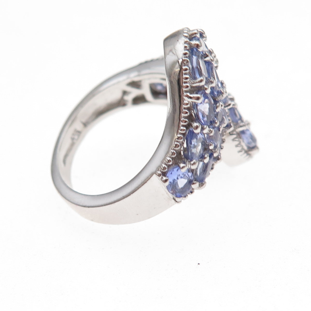 Chuck Clemency 925 Sterling Silver Real Tanzanite Bypass Ring Size 8.25