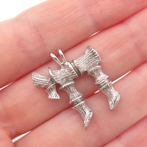 925 Sterling Silver Vintage Chai Judaica Bamboo Oxidized Charm Pendant