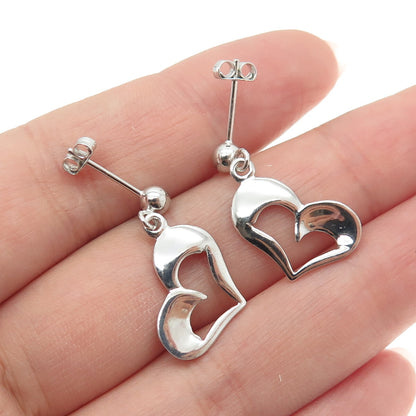 925 Sterling Silver Diamond-Cut Heart Dangle Earrings