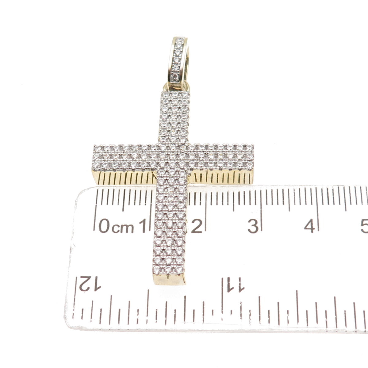 925 Sterling Silver Gold Plated Round-Cut C Z Cross Pendant