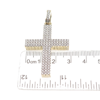 925 Sterling Silver Gold Plated Round-Cut C Z Cross Pendant