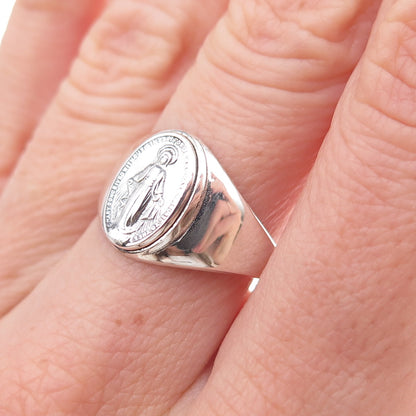 Uncas 925 Sterling Silver Antique Art Deco St. Mary Miraculous Ring Size 7.5
