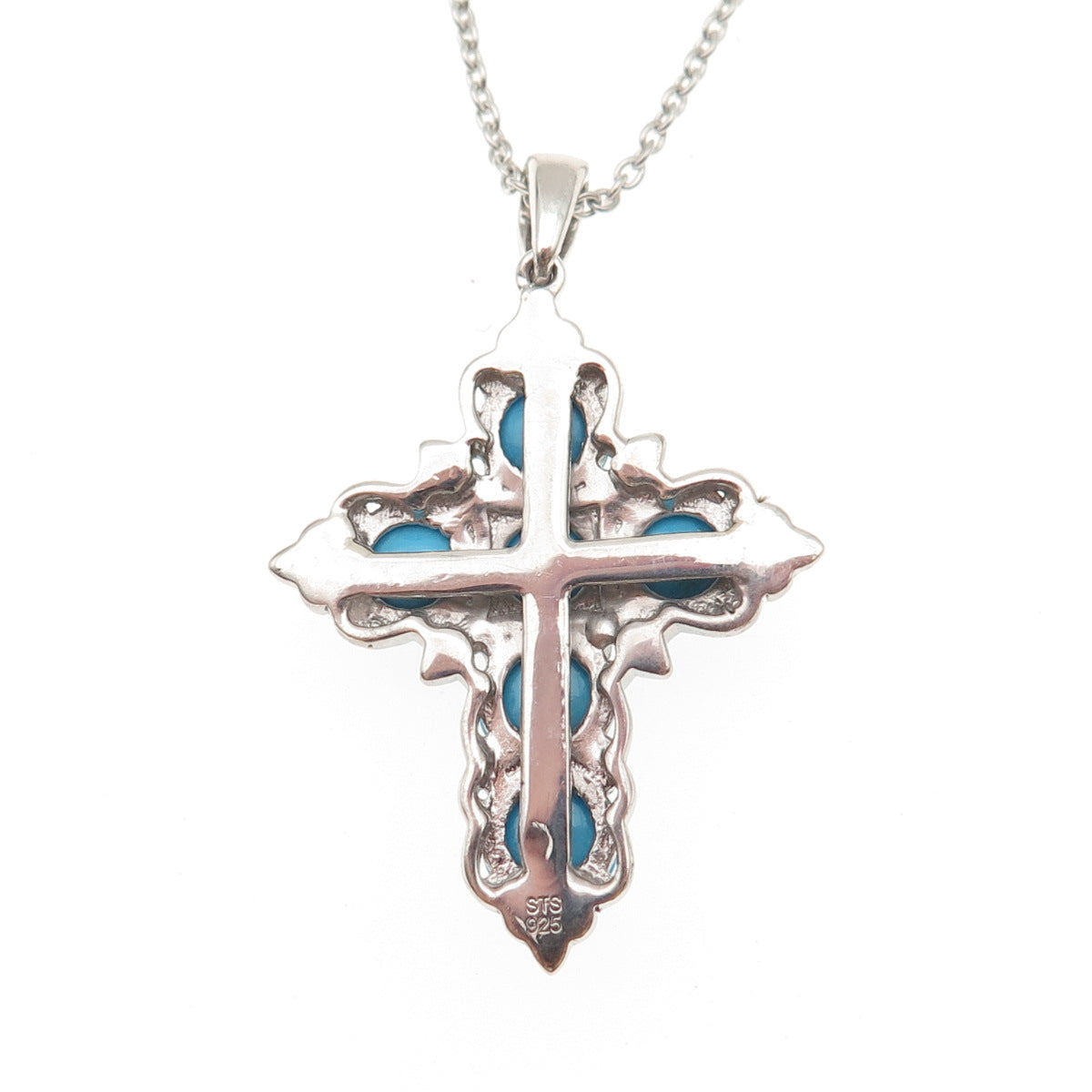 Chuck Clemency 925 Sterling Silver Real Turquoise Cross Cable Chain Necklace 20"