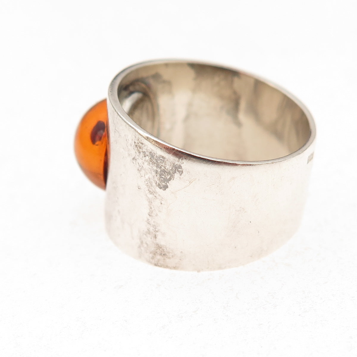 925 Sterling Silver Vintage Real Amber Modernist Oxidized Ring Size 5.75