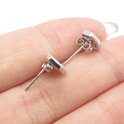 925 Sterling Silver Round-Cut C Z Hexagon Stud Earrings