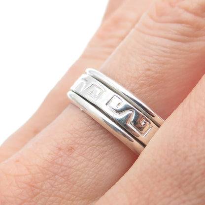 925 Sterling Silver Vintage Tribal Symbol Rotating Band Ring Size 10.5