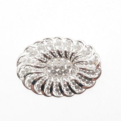925 Sterling Silver Vintage Germany Filigree Floral Pin Brooch