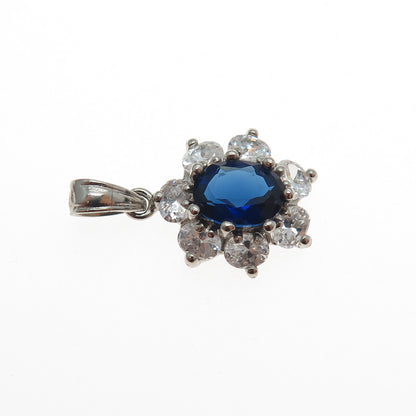 925 Sterling Silver Blue & White C Z Mini Charm Pendant