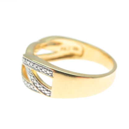 925 Sterling Silver Gold Plated Real Diamond Accent Crisscross Ring Size 9.25