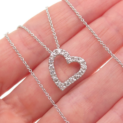 925 Sterling Silver Round-Cut C Z Heart Cable Chain Necklace 16"
