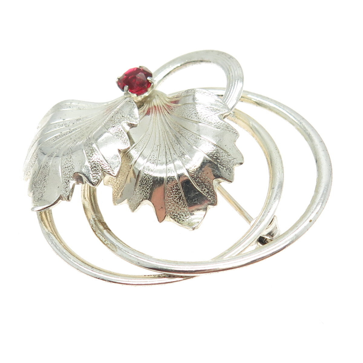 FORSTNER 925 Sterling Silver Antique Art Deco Rhinestone Floral Leaf Pin Brooch