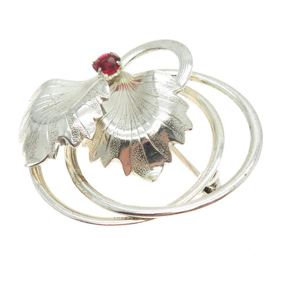 FORSTNER 925 Sterling Silver Antique Art Deco Rhinestone Floral Leaf Pin Brooch