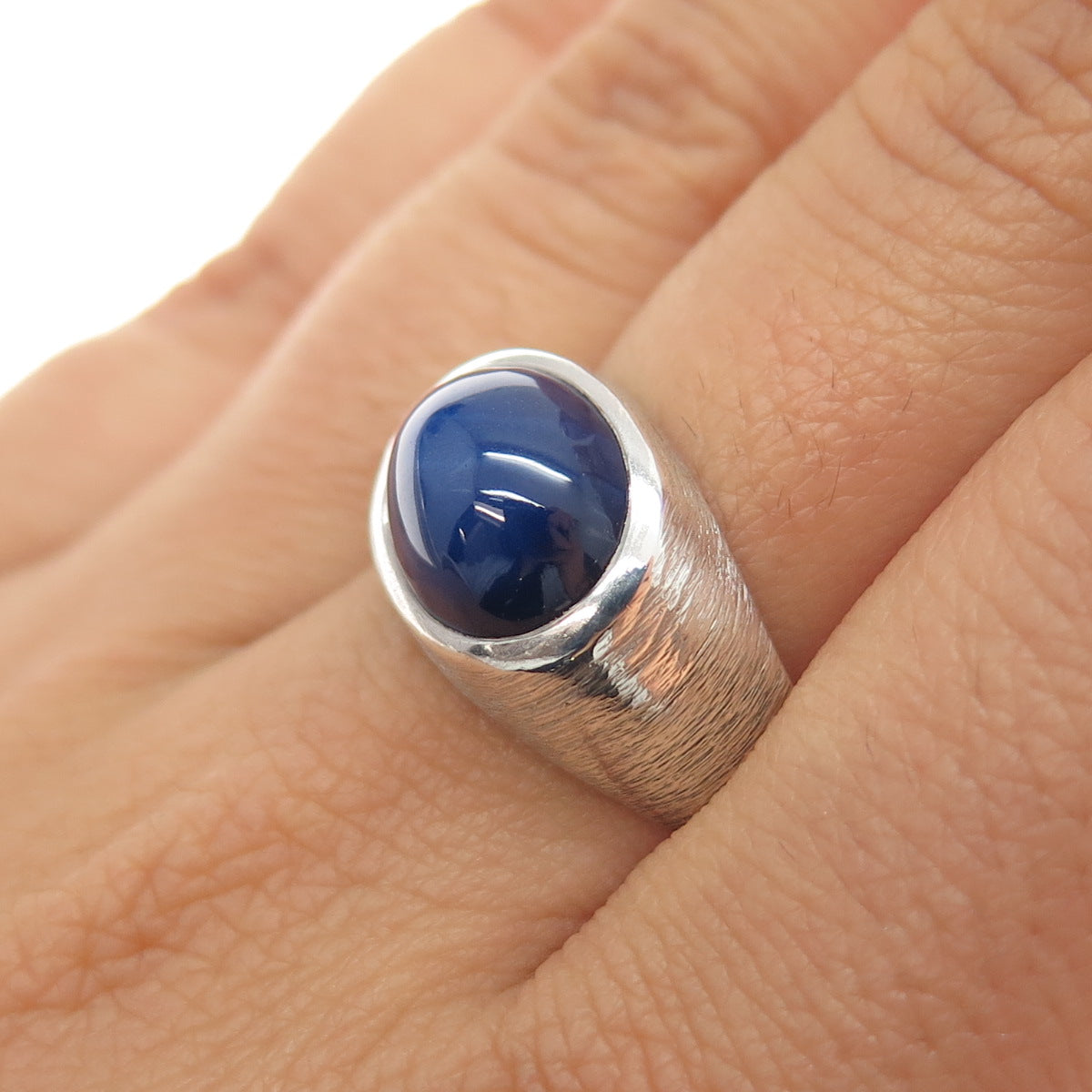 925 Sterling Silver Vintage Real Star Sapphire Modernist Ring Size 9.5