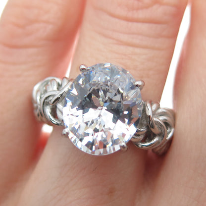 MICHELLE LEE CREATIONS 925 Sterling Silver Oval-Cut C Z Byzantine Ring Size 7.5